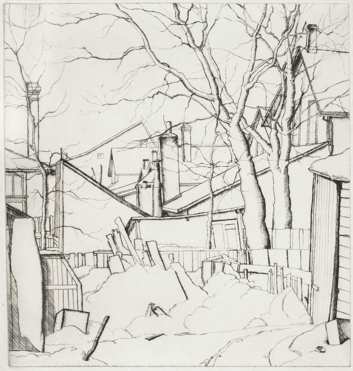 Art Canada Institute, Lionel LeMoine FitzGerald, Transfer drawing for “Backyards, Water Street,” 1927