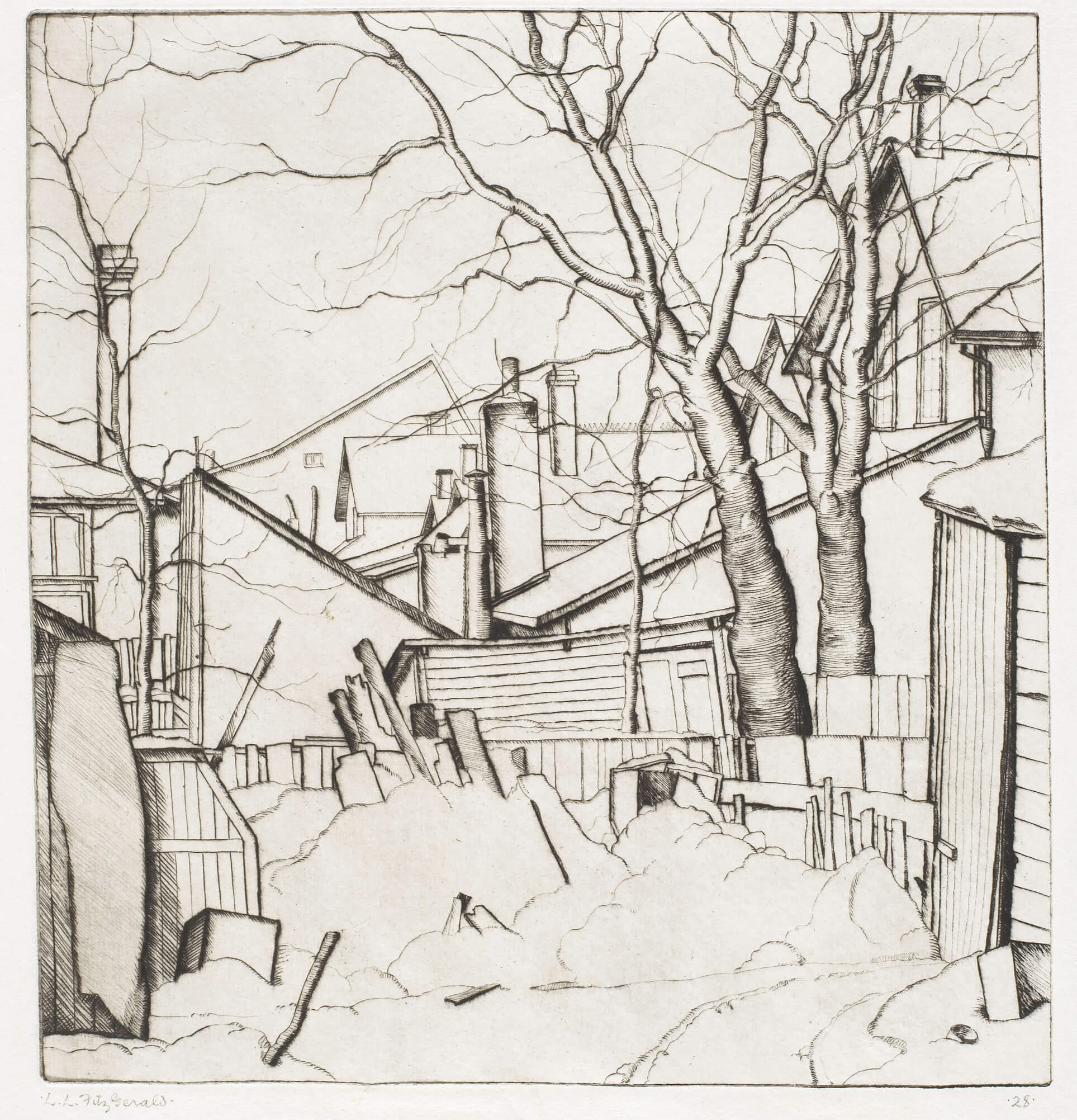 Lionel LeMoine FitzGerald, Backyards, Water Street, 1927