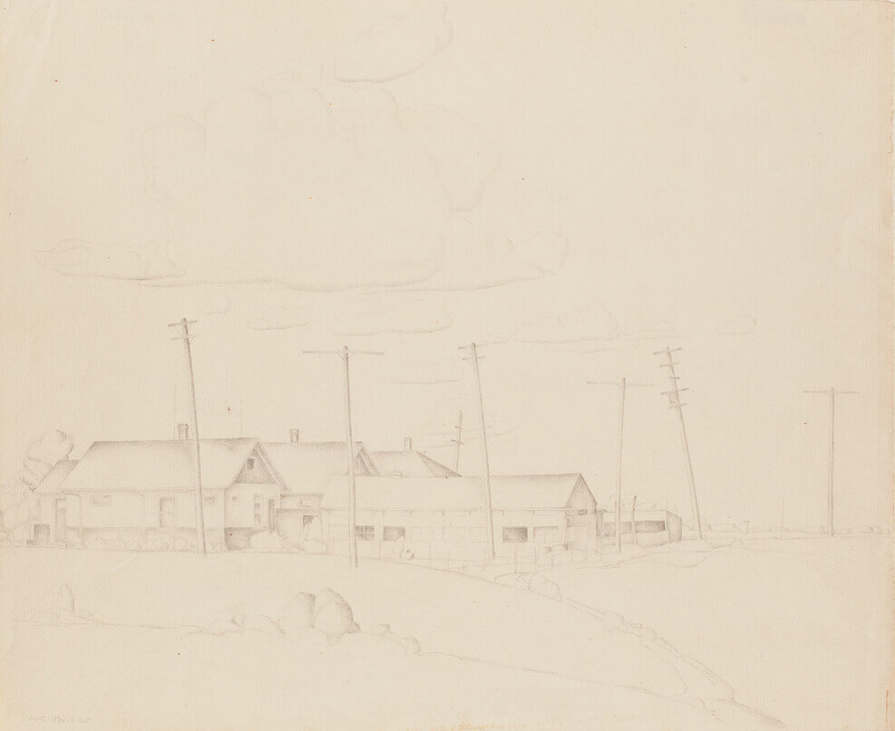 Art Canada Institute, Lionel LeMoine FitzGerald, Landscape with Buildings, 1930