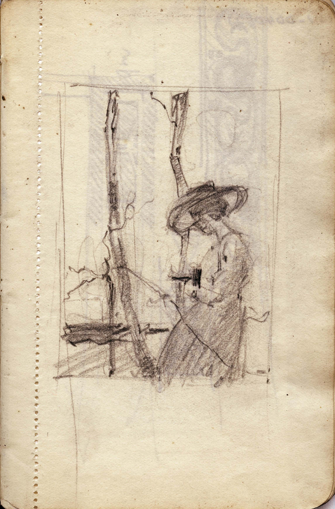 Art Canada Institute, Lionel LeMoine Fitzgerald, Sketchbook study for Woman with Camera Outdoors, c. 1917