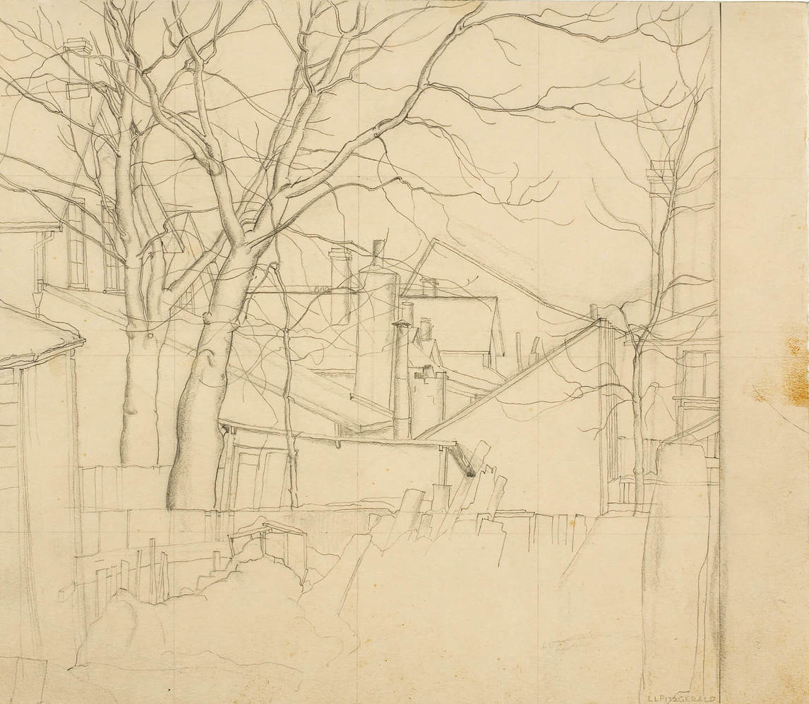 Art Canada Institute, Lionel LeMoine Fitzgerald, Transfer drawing for “Backyards, Water Street,” 1927