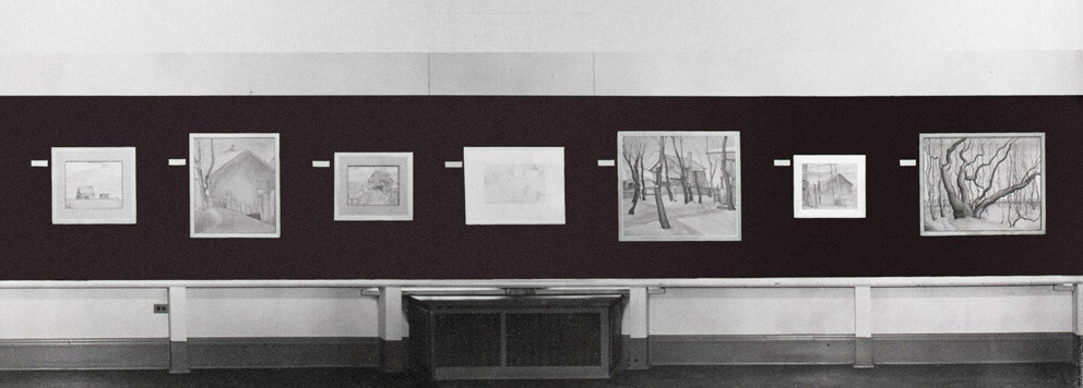 Art Canada Institute, installation view of FitzGerald's A Memorial Exhibition at the Winnipeg Art Gallery, February 23 to March 23, 1958