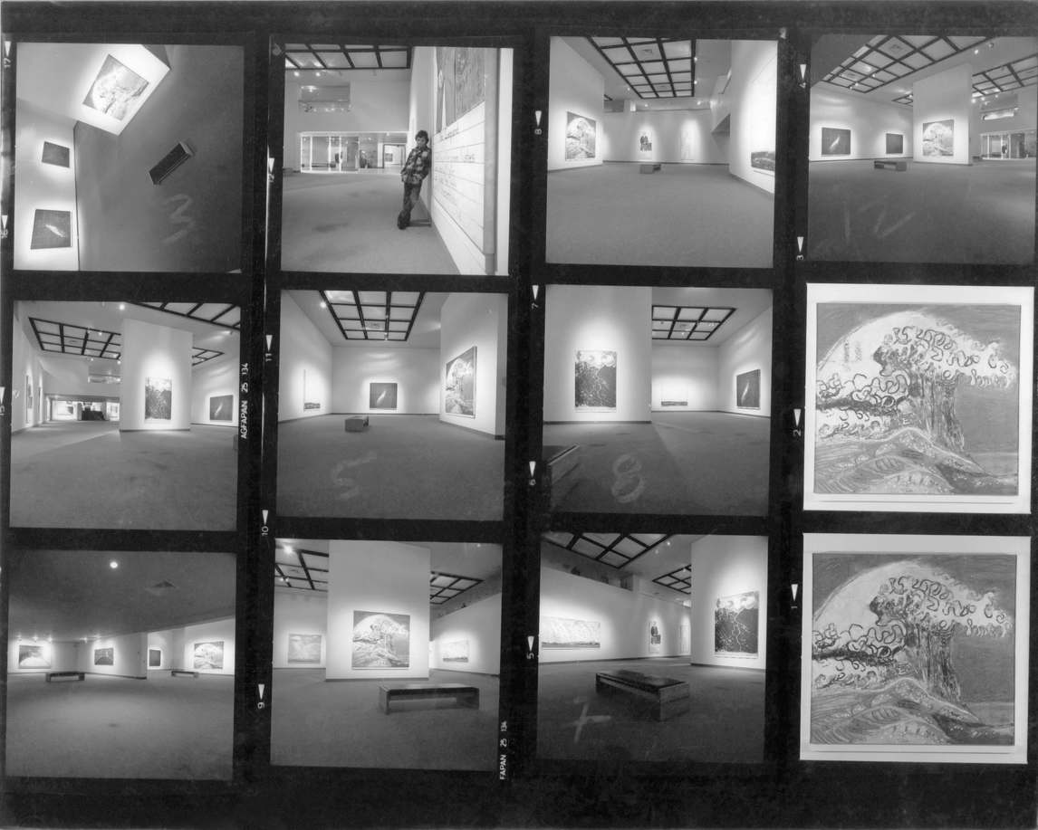 Photograph contact sheet of Paterson Ewen's works installed