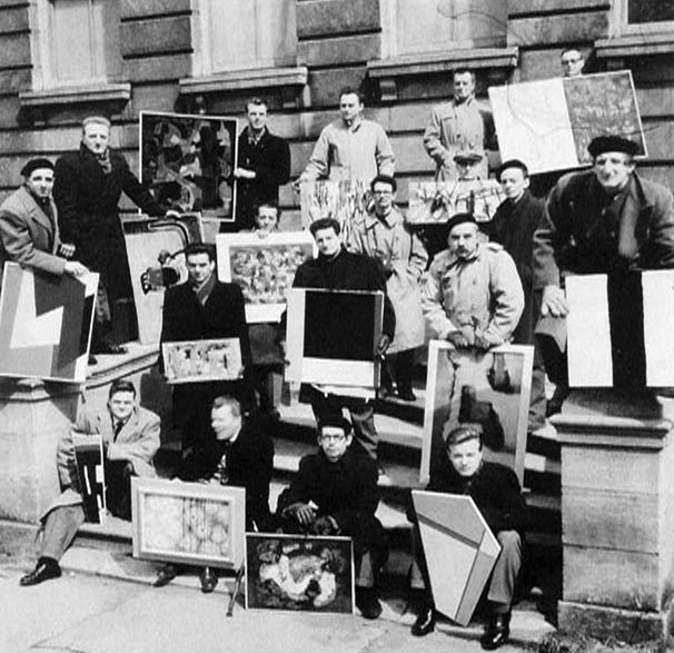 1957 photograph of the eighteen members of the Non-Figurative Artists' Association of Montreal