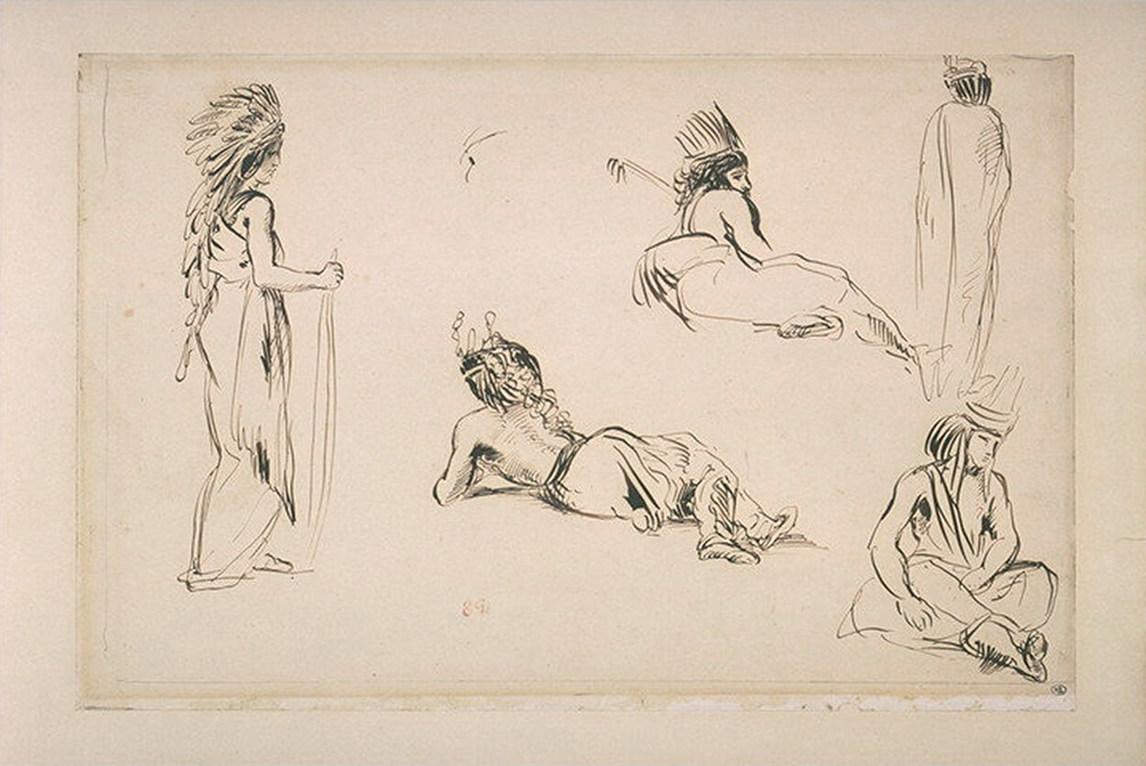 Cinq études d’indiens Ojibwas, 1845, by Eugène Delacroix