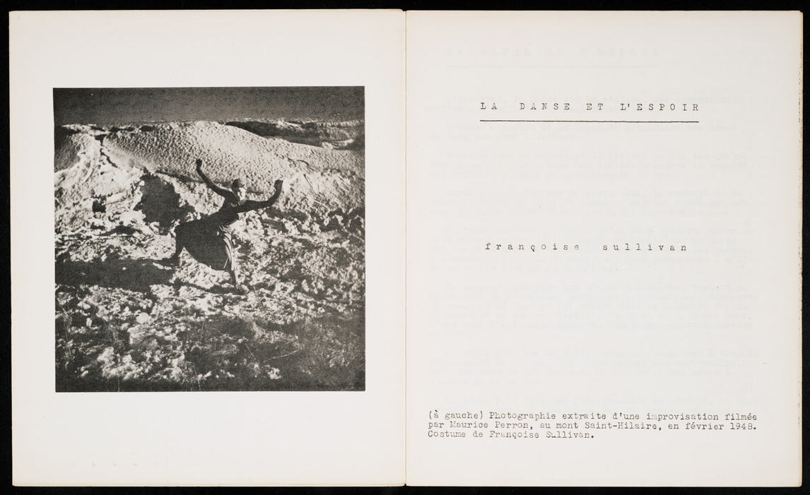 Page de Refus global, « La danse et l’espoir », 1948, par Françoise Sullivan.