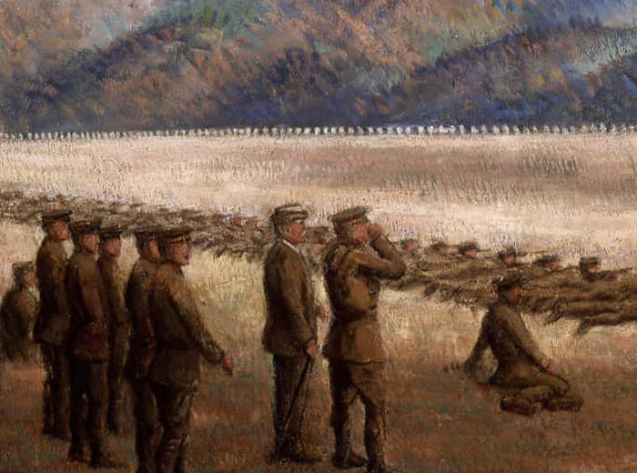 Homer Watson, Le champ de tir [Camp au lever du soleil], 1915