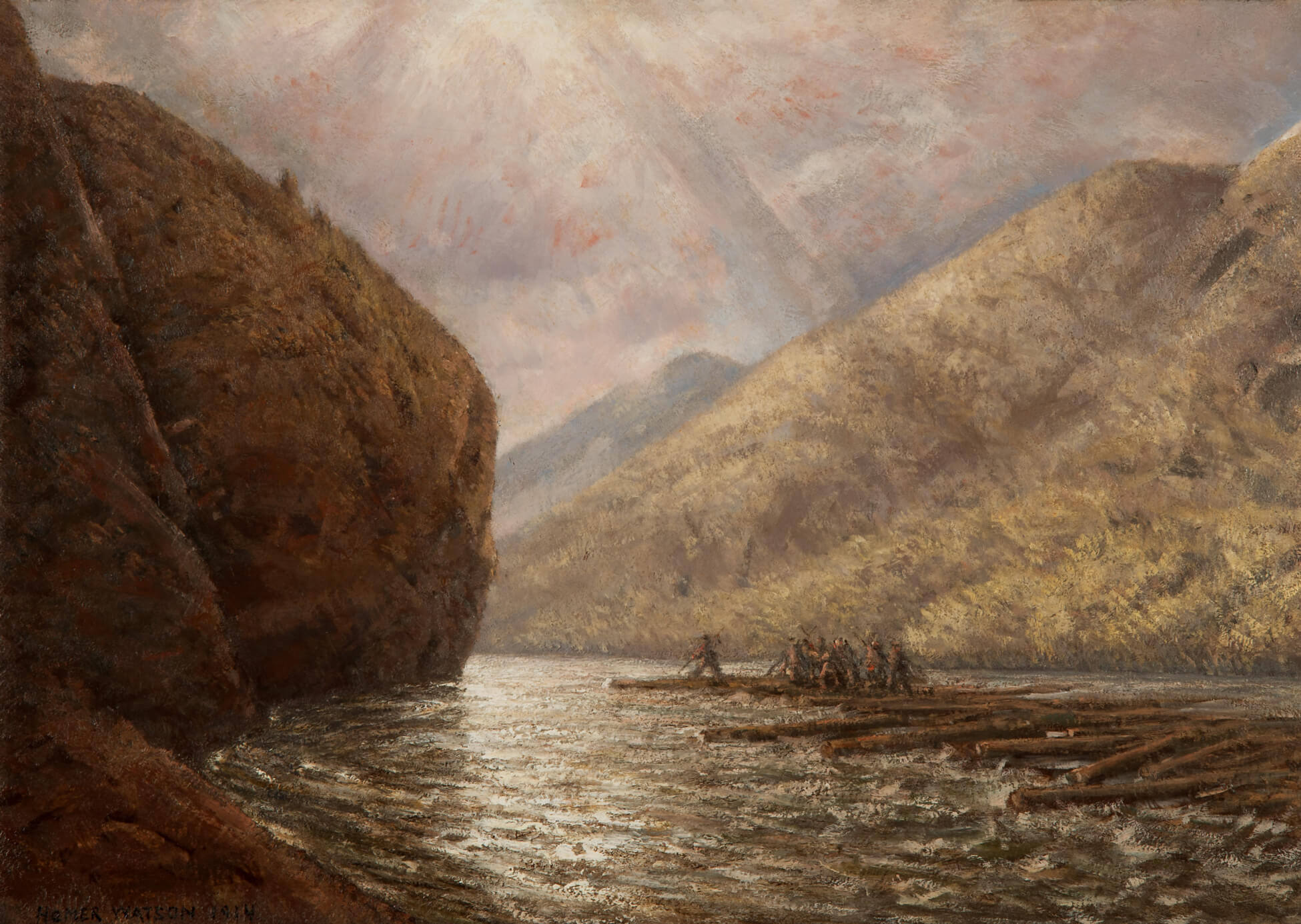 Homer Watson, Les draveurs sur la rivière, 1914, 1925