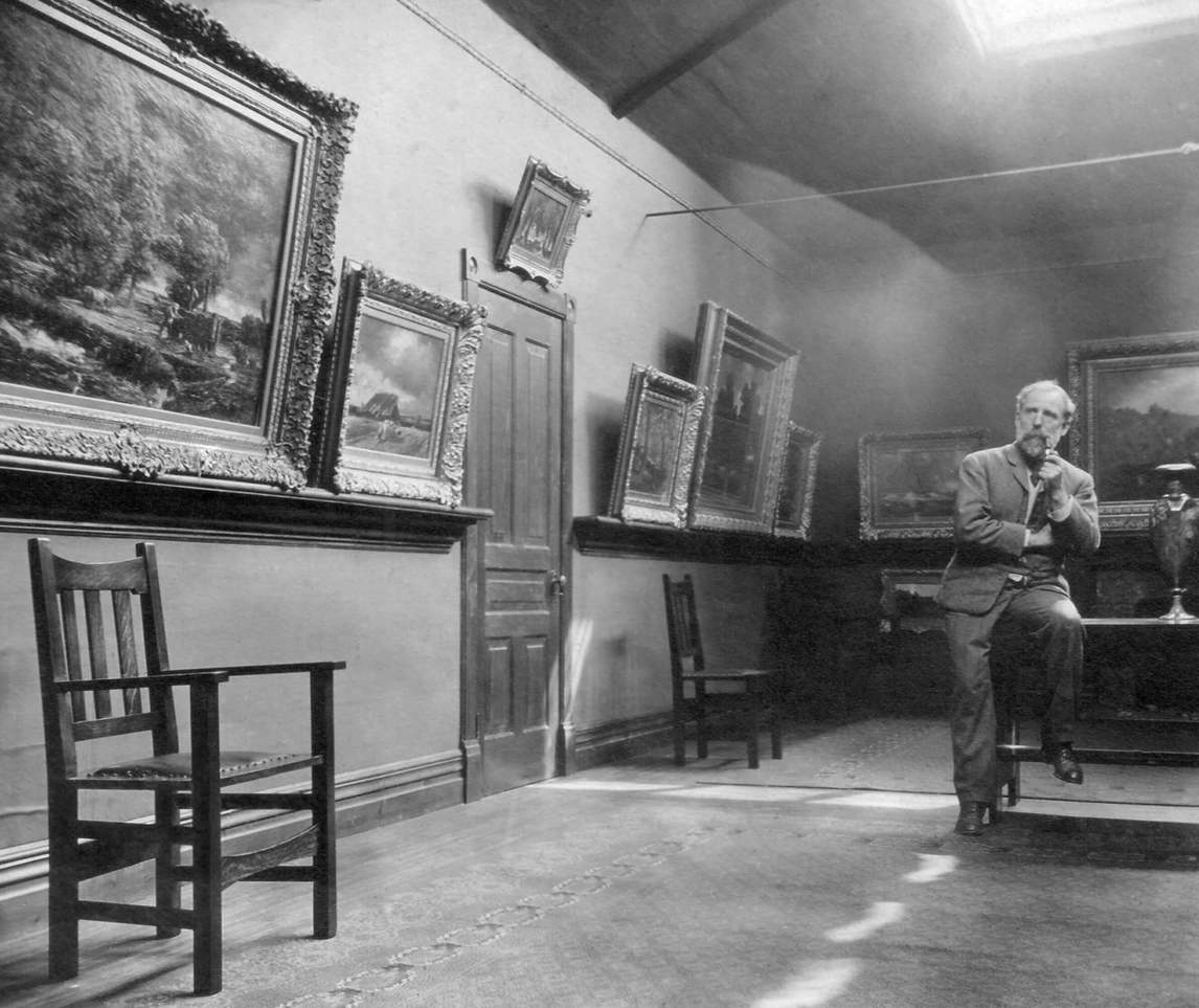 Homer Watson in the new gallery addition to his home, Doon, 1906