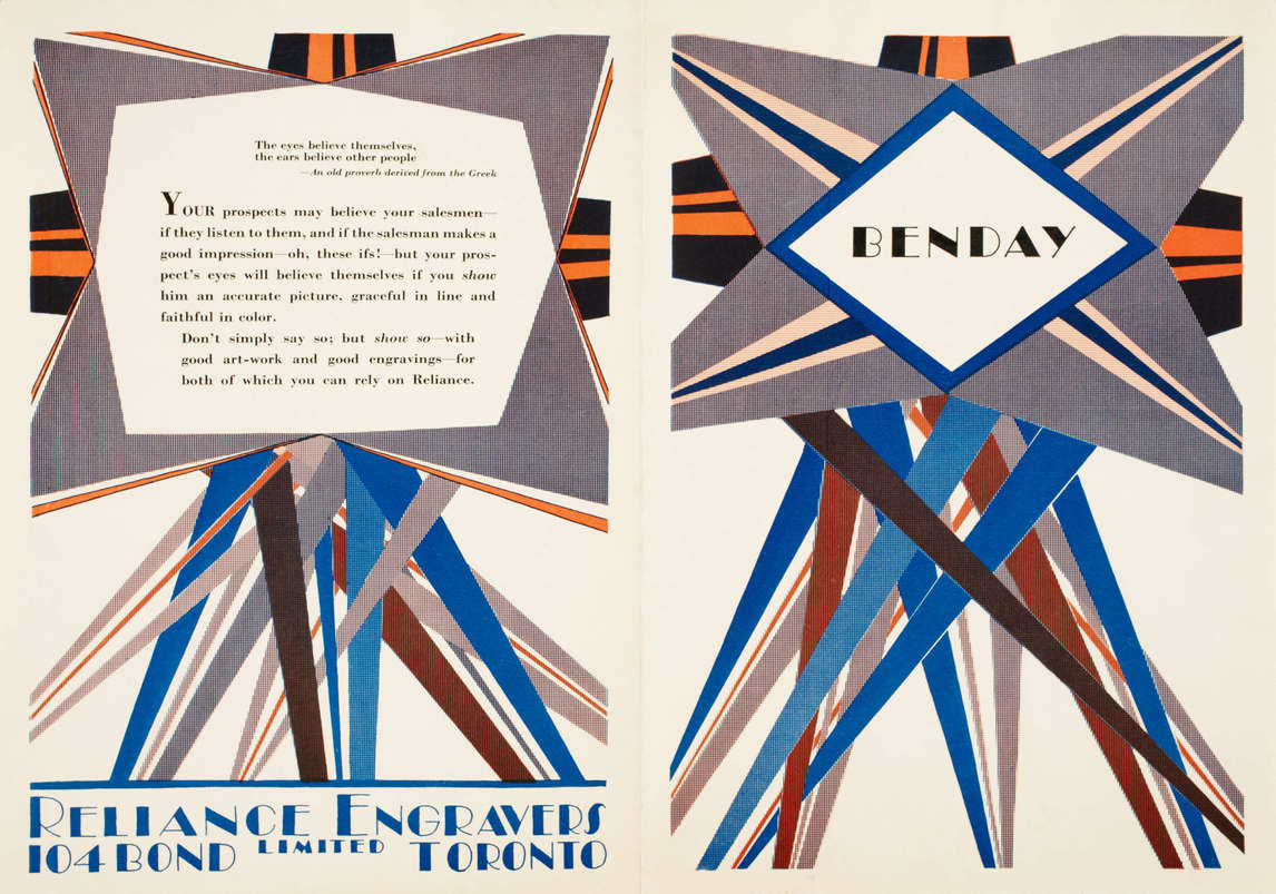 Bertram Brooker, Benday, 1928, dépliant offset en couleur pour Reliance Engravers