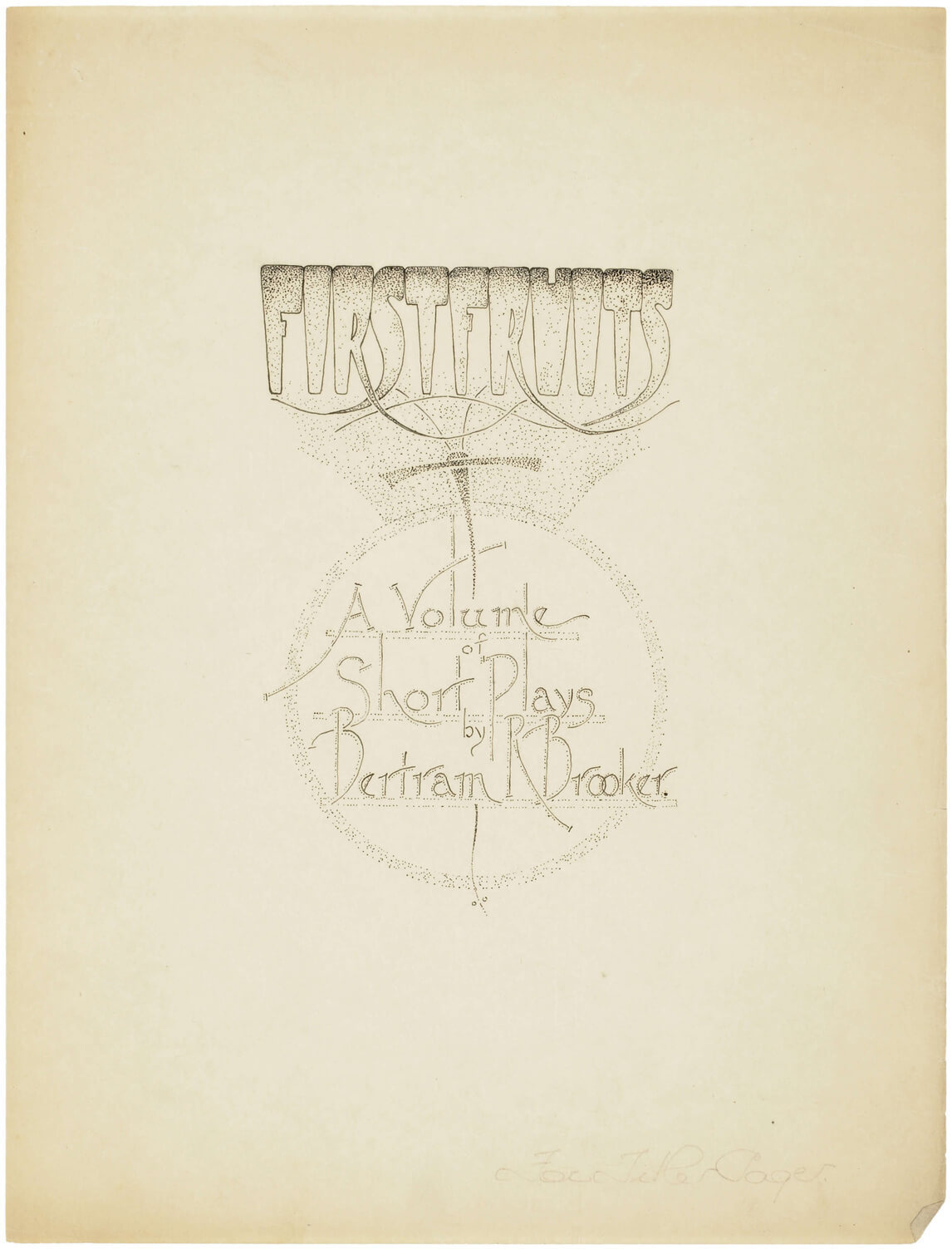 Cover illustration for “First Fruits: A Volume of Short Plays by Bertram R. Brooker, Bertram Brooker