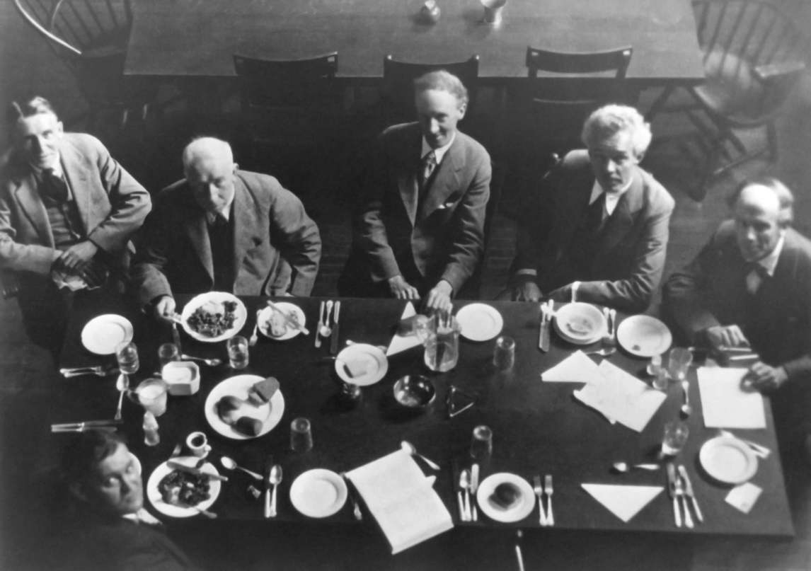 Photograph of Bertram Brooker and members of the Group of Seven at the Arts and Letters Club in Toronto, 1929