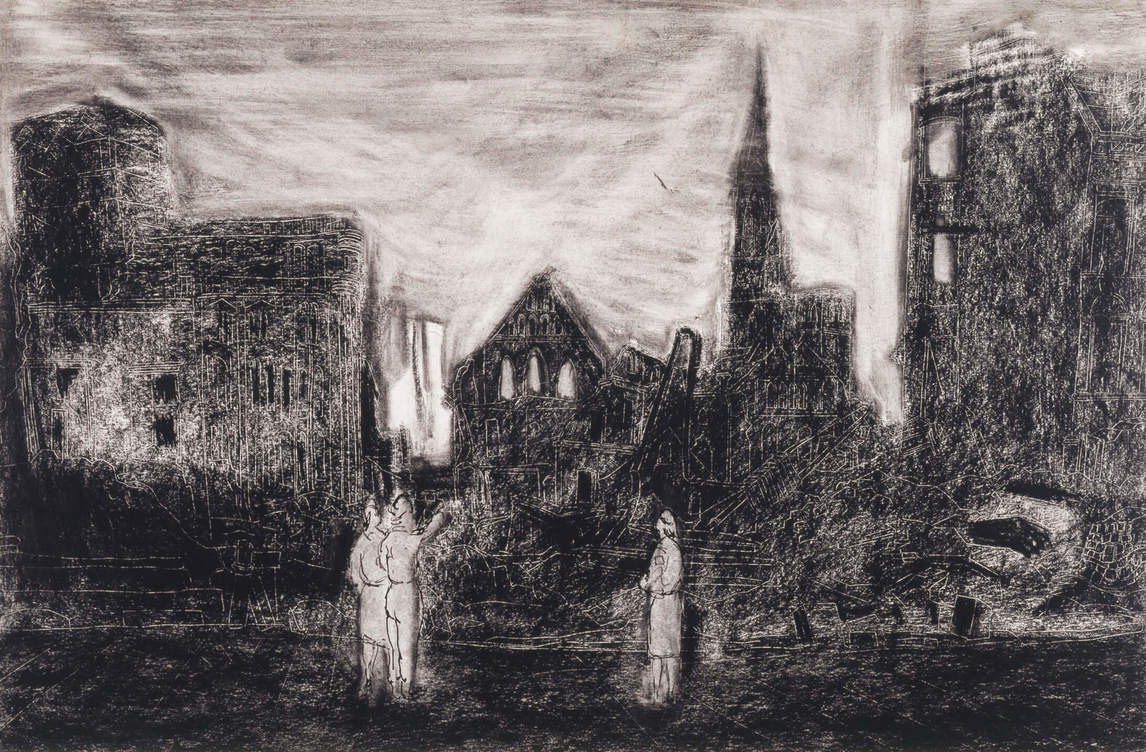 Molly Lamb, Ruines de Brême la nuit, 1945