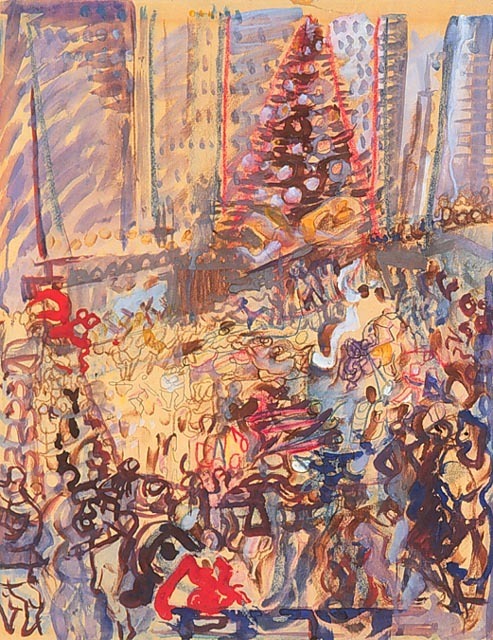 Pegi Nicol MacLeod, Christmas Tree and Skaters, Rockefeller Plaza