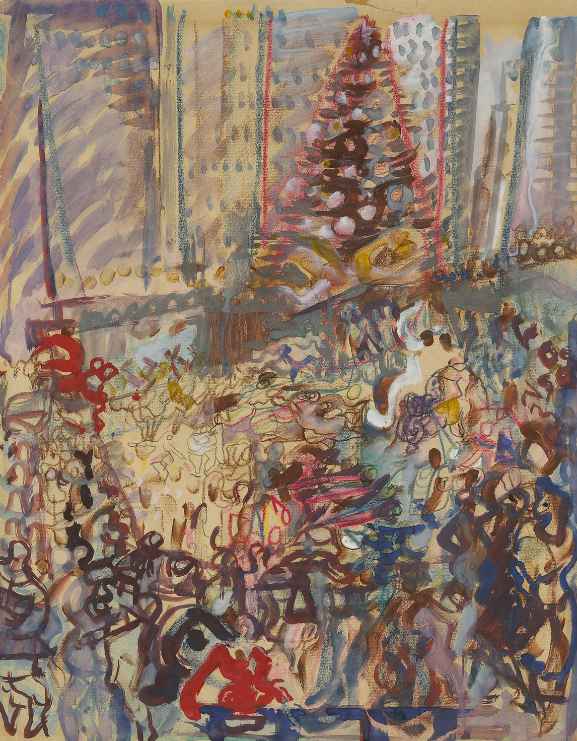 Pegi Nicol MacLeod, Sapin de noël et patineurs, Rockefeller Plaza, 1946