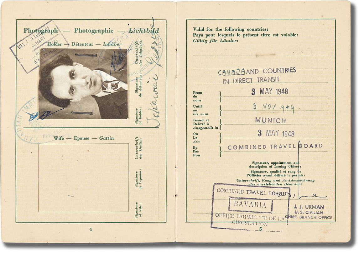 Art Canada Institute, photograph of a temporary travel document, military Government for Germany, Munich, May 3, 1948
