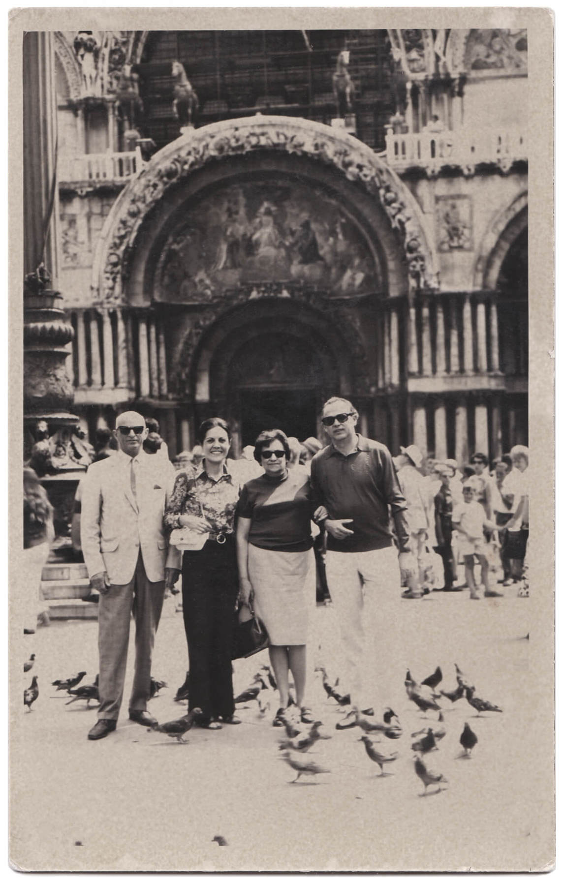 Moshe, Lika, Tony, and Sorel Etrog during a visit to Venice, Italy, c.1970s