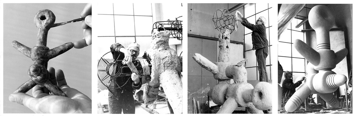 Sadko, different stages of production from preliminary wax model through construction in plaster, to final plaster version before casting, c. 1972