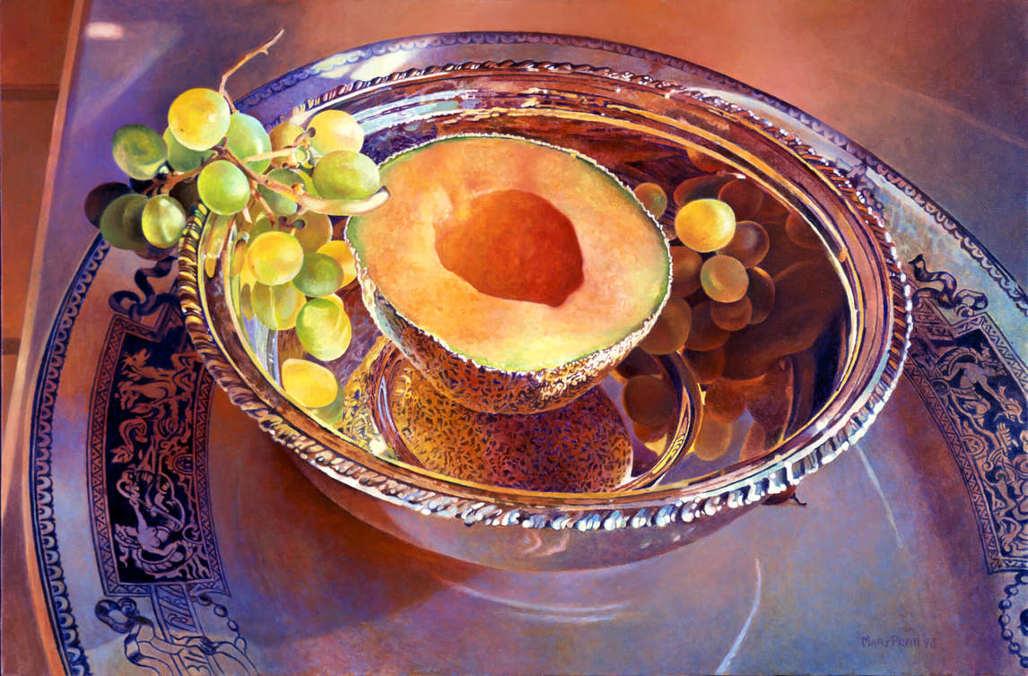 Mary Pratt, Green Grapes and Wedding Presents with Half a Cantaloupe, 1993