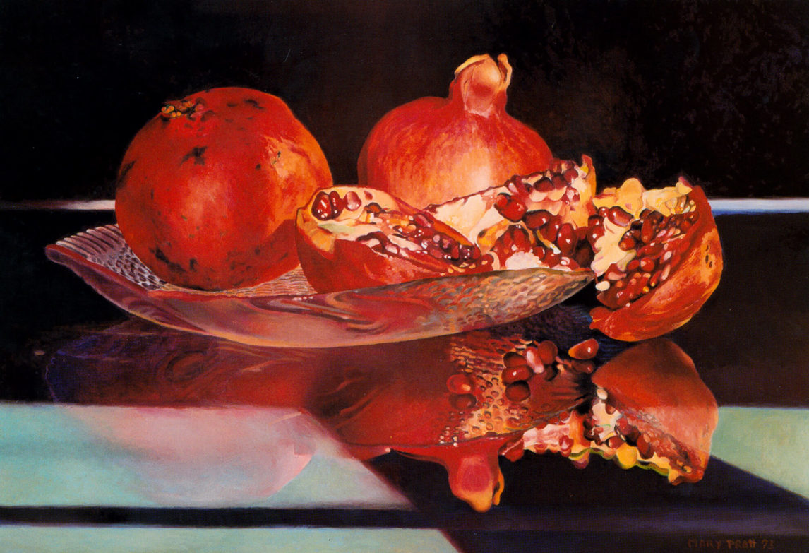 Pomegranates in Glass on Glass, 1993
