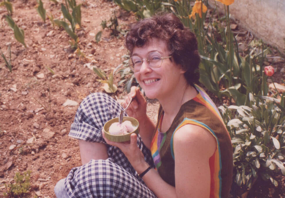 Mary Pratt in her garden, c.1980