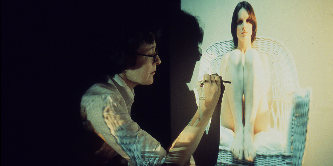 Mary Pratt at work on Girl in Wicker Chair, 1978