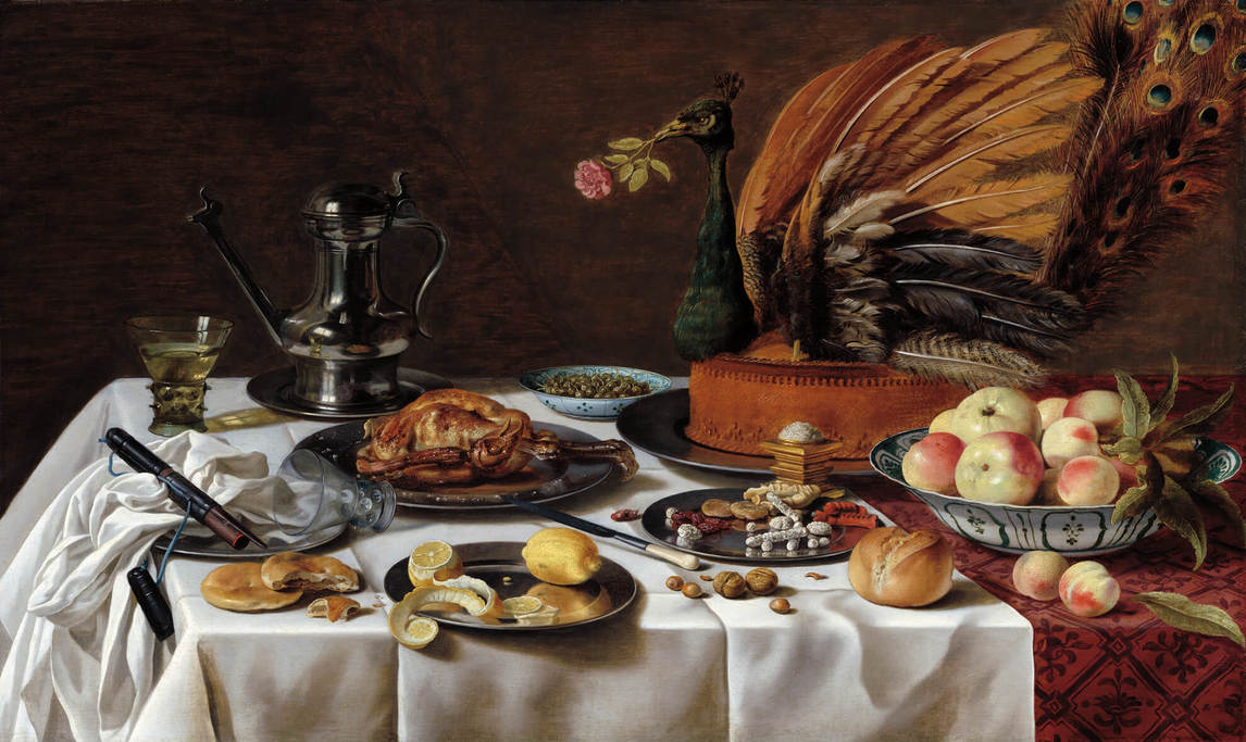 Pieter Claesz, Still Life with Peacock Pie, 1627