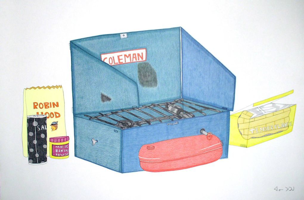 Annie Pootoogook, Coleman Stove with Robin Hood Flour and Tenderflake (Réchaud Coleman avec farine Robin Hood et Tenderflake), 2003-2004