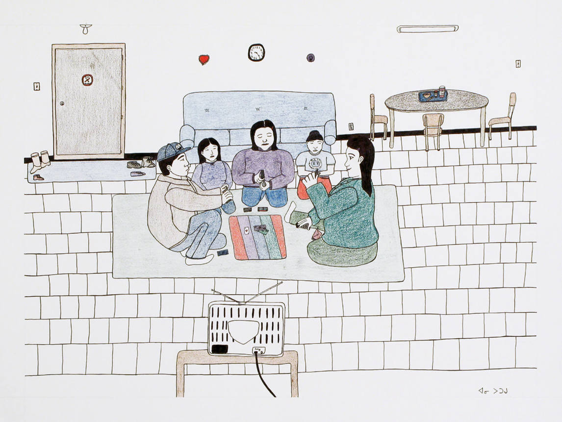 Annie Pootoogook, Composition [Family Playing Cards] (Composition [Famille jouant aux cartes]), 2000-2001