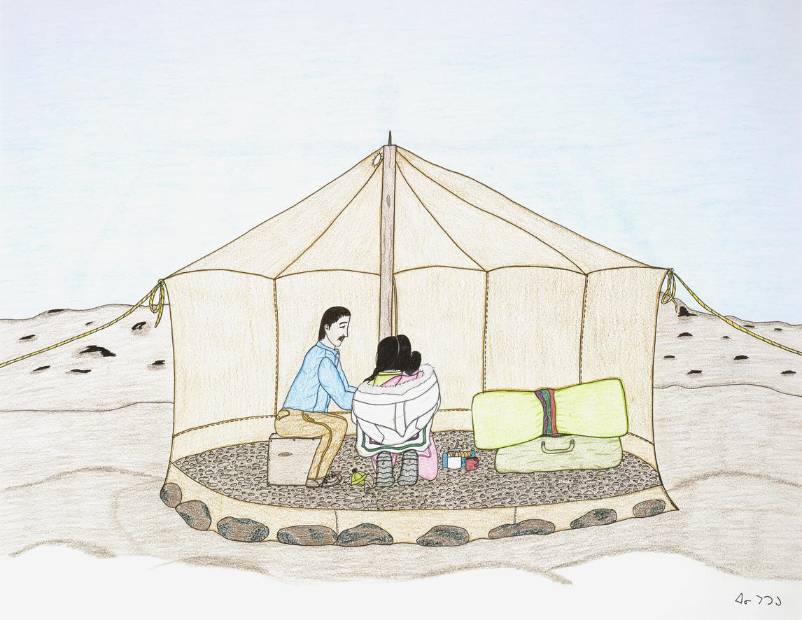 Annie Pootoogook, Family Camping on the Land (Famille qui campe sur les terres), 2001-2002
