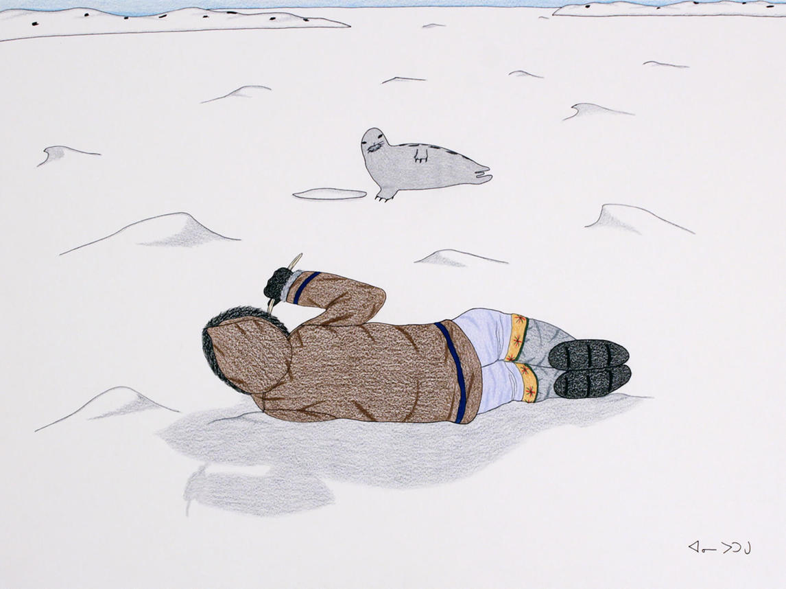 Annie Pootoogook, Hunter Mimics Seal, 2006