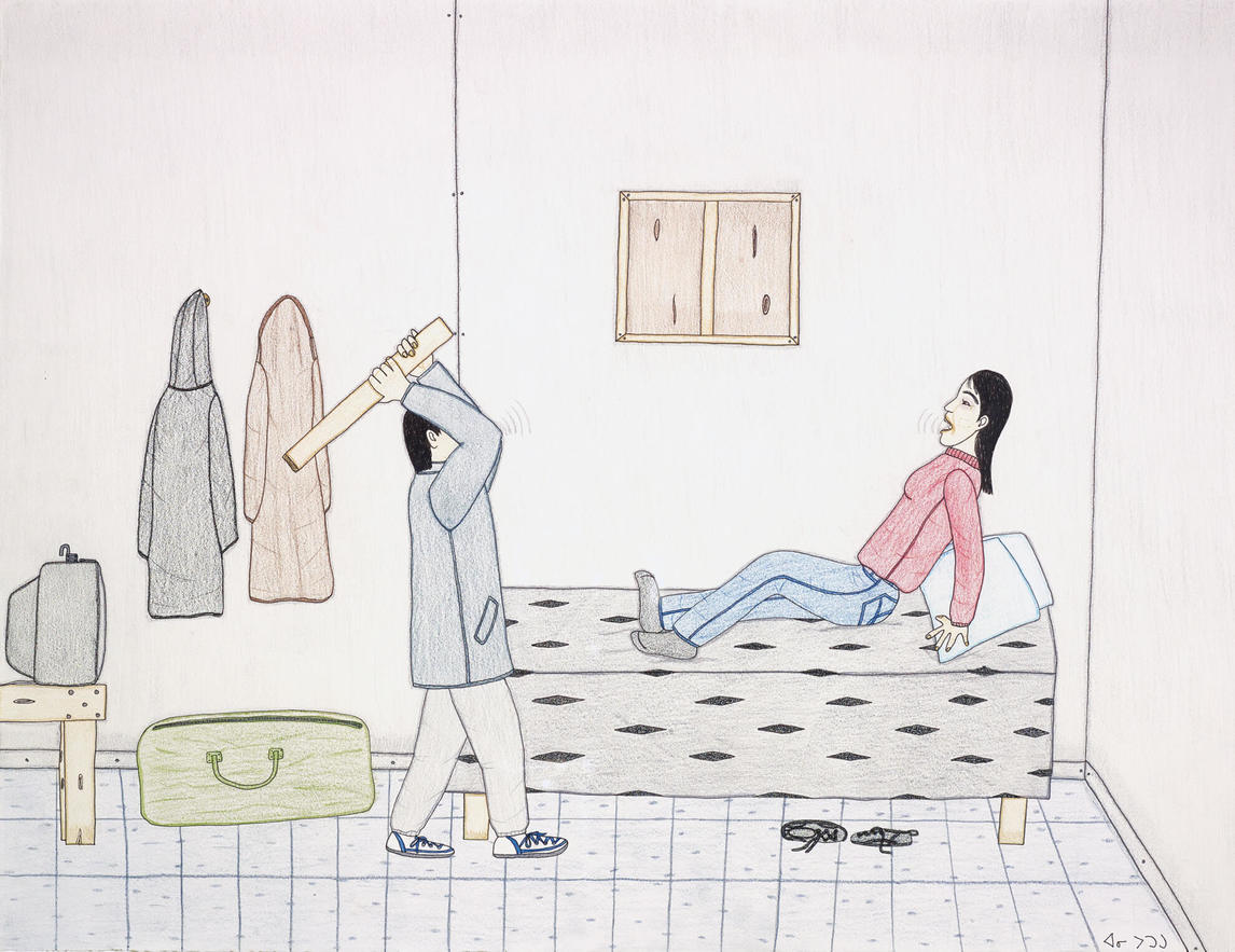 Annie Pootoogook,  Man Abusing His Partner (Homme violent envers sa conjointe), 2002