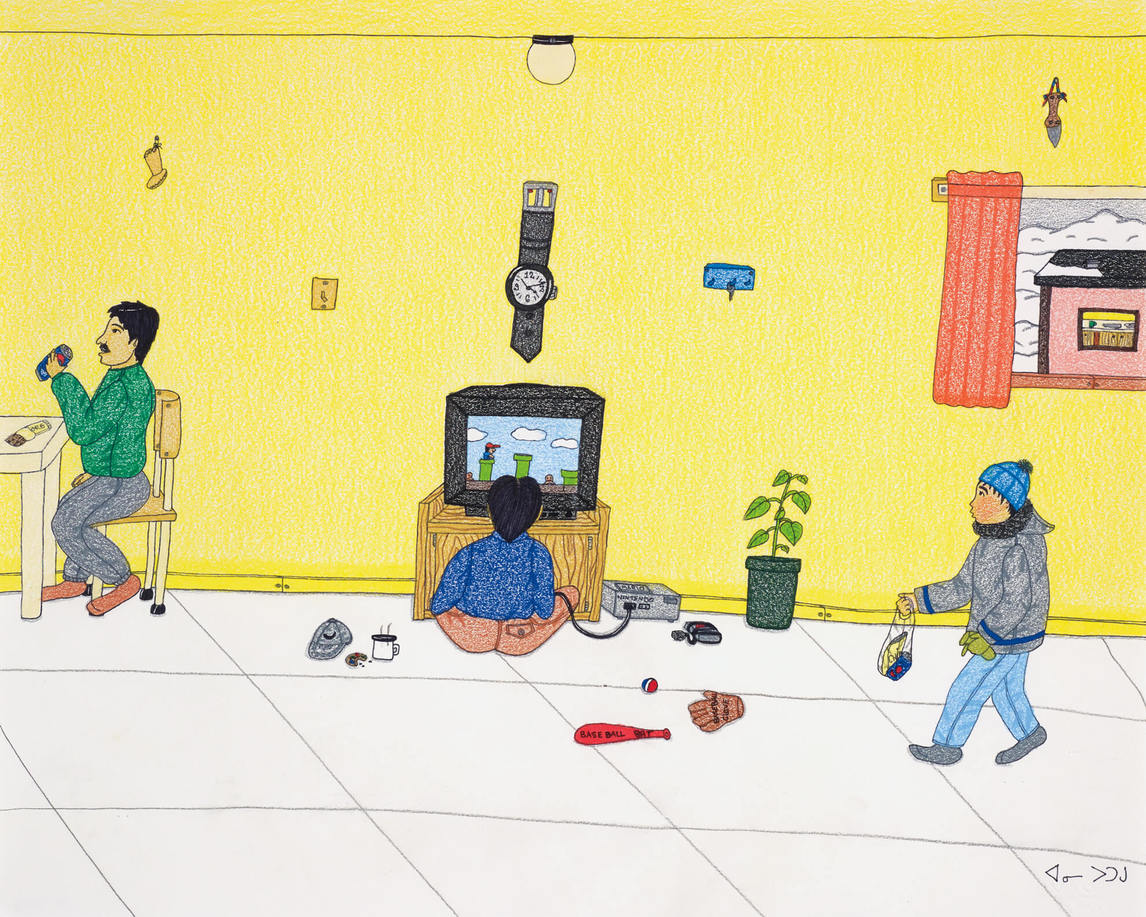 Annie Pootoogook, Playing Nintendo (Jouer au Nintendo), 2006