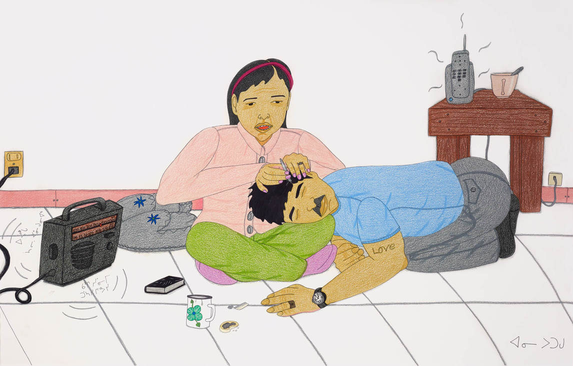 Annie Pootoogook, Composition (Plucking the Grey Hair), 2004–5