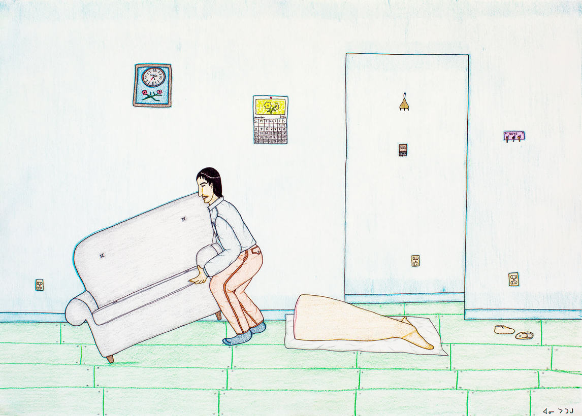 Annie Pootoogook,  Preparing For The Women’s Beluga Feast (Préparatifs pour le festin de béluga des femmes), 2001-2002