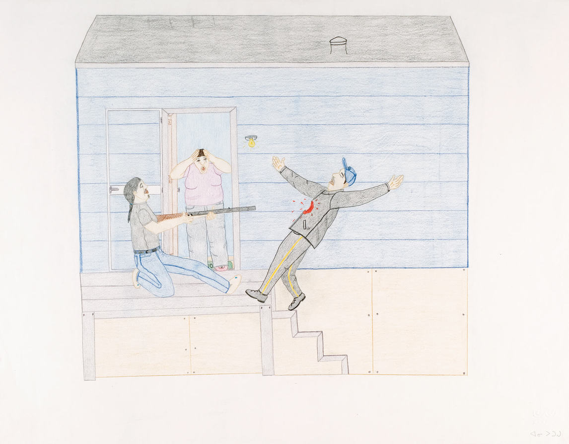 Annie Pootoogook, Shooting a Mountie (Tirer un Mountie), 2001