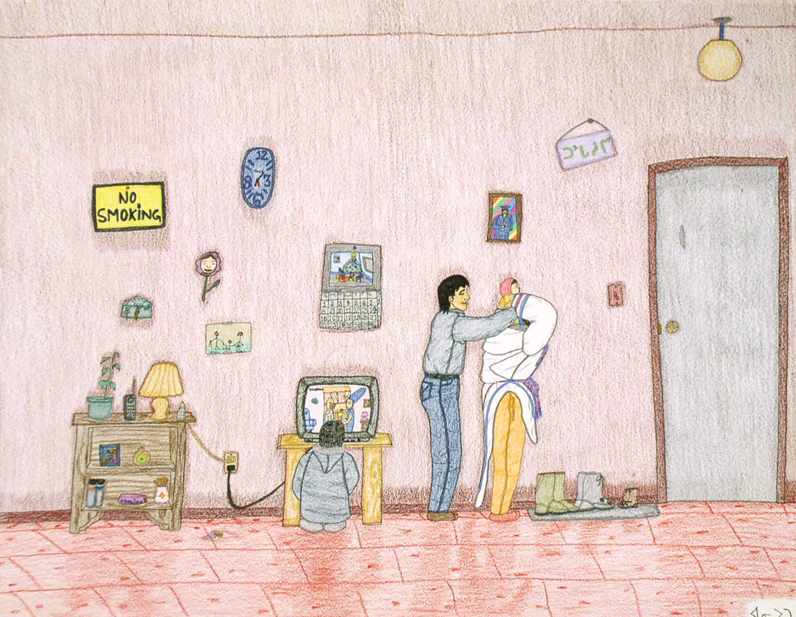 Annie Pootoogook, Watching the Simpsons on TV (En regardant les Simpsons à la télé), 2003