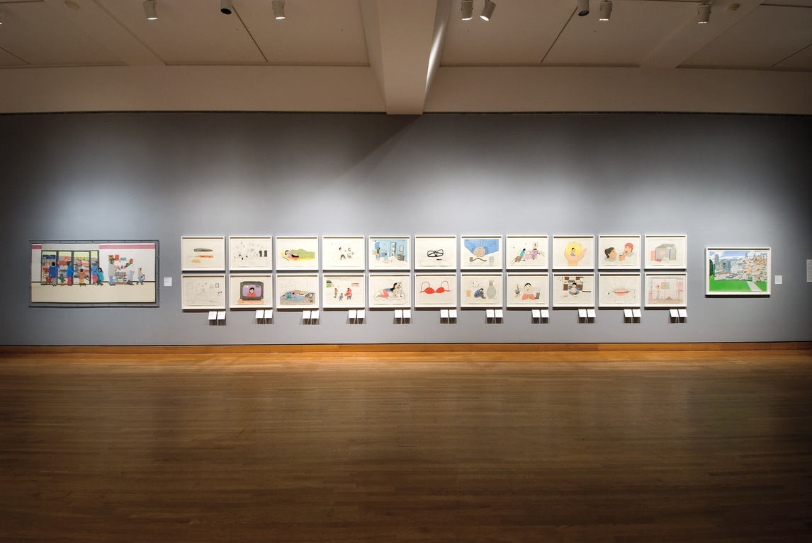 Vue d’installation des œuvres d’Annie Pootoogook dans l’exposition Prix artistique Sobey 2006, Musée des beaux-arts de Montréal