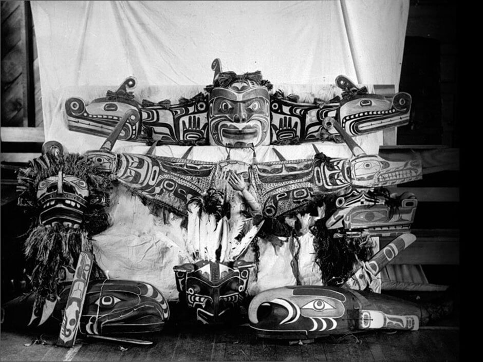 Art Canada Institute, Emily Carr, Regalia confiscated from Dan Cranmer’s potlatch held in the village of ’Mimkwamlis in 1921