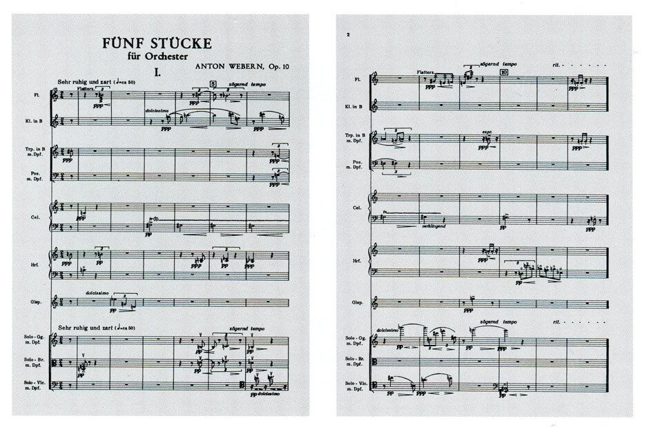 Art Canada Institute, musical score for Anton Webern’s Five Pieces for Orchestra, op. 10, first movement.