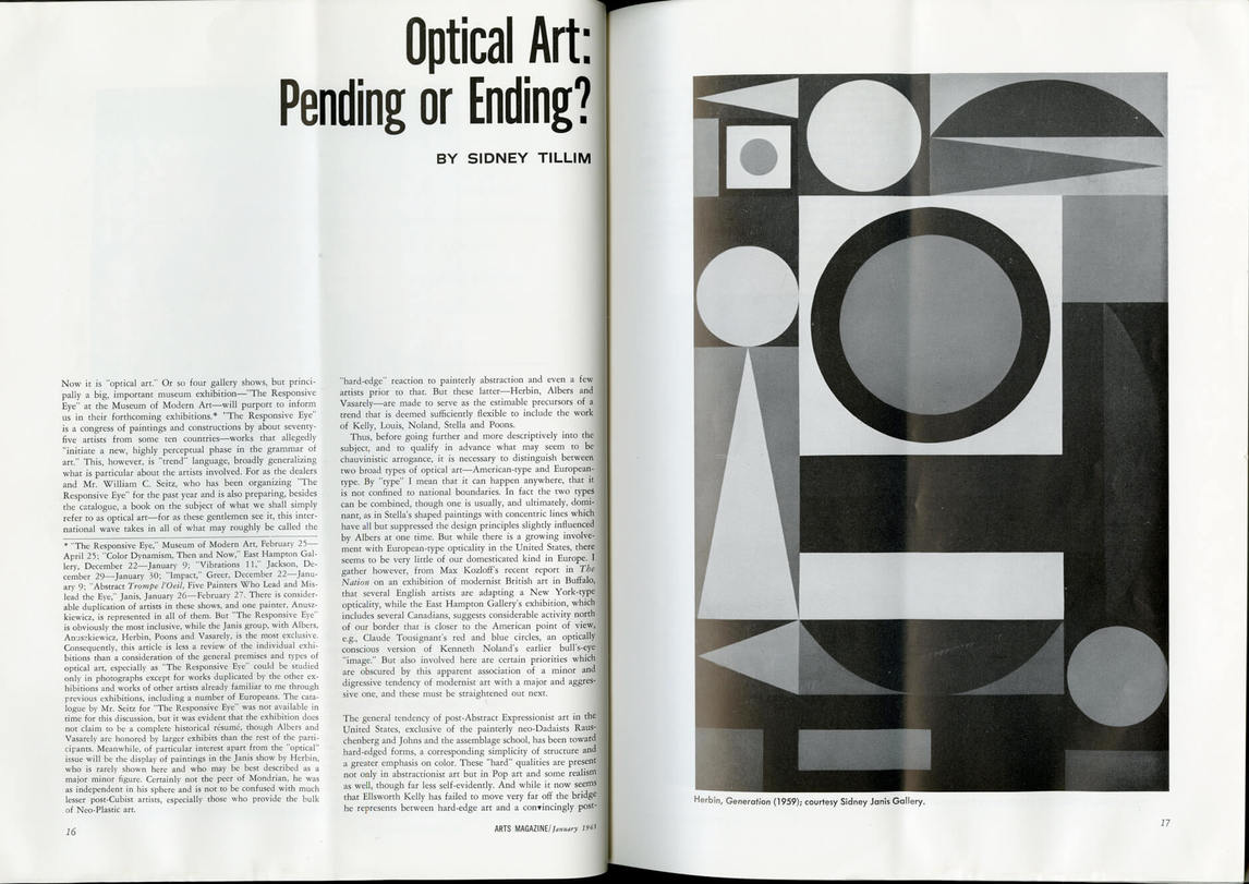 Art Canada Institute, “Optical Art: Pending or Ending?” by Sidney Tillim, in Arts Magazine, January 1965 