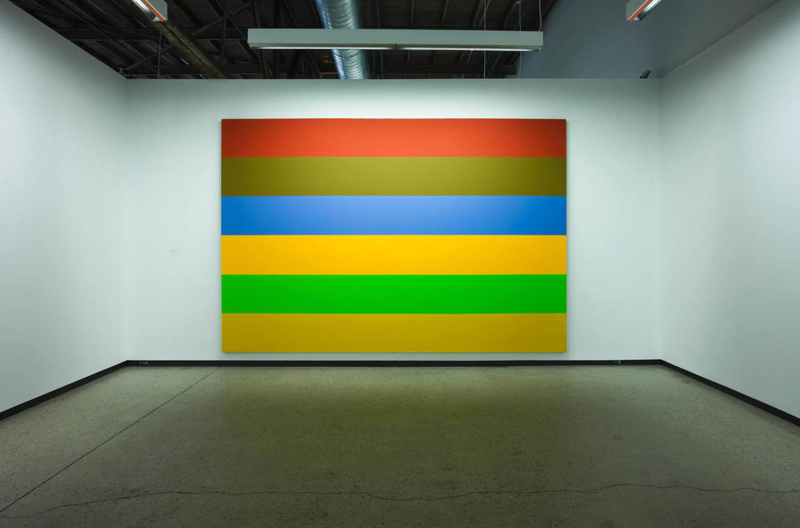 Art Canada Institute, installation of Gaucher’s Red, Brown, Blue, Yellow, Green, Ochre No. 11, 1974