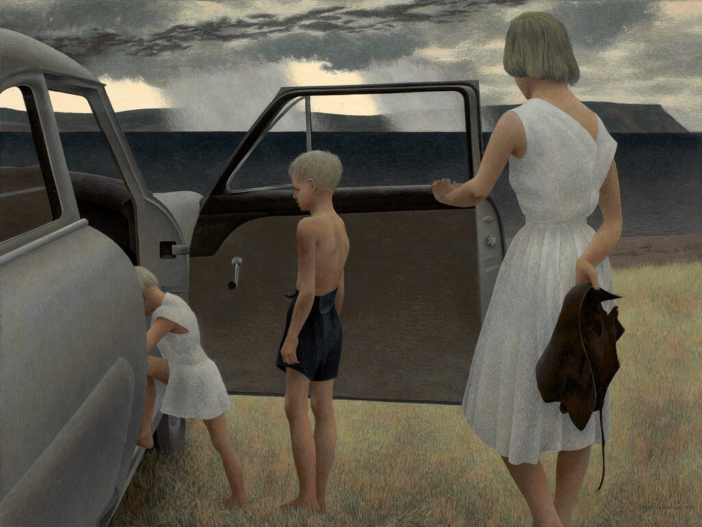 Art Canada Institute, William Kurelek, Family and Rainstorm, by Alex Colville, 1955