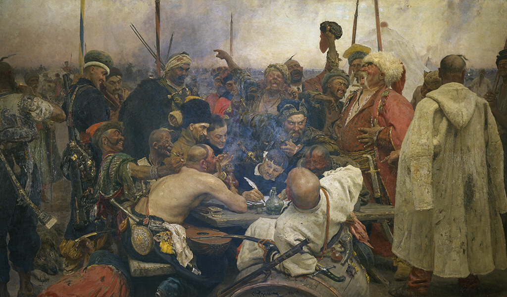 Art Canada Institute, William Kurelek, Reply of the Zaporozhian Cossacks, by Ilya Repin, 1880–91