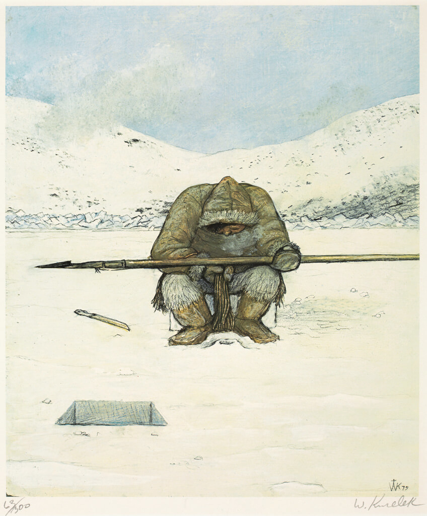 Art Canada Institute, William Kurelek, Hunter Awaiting Seal at Breathing Hole, 1976