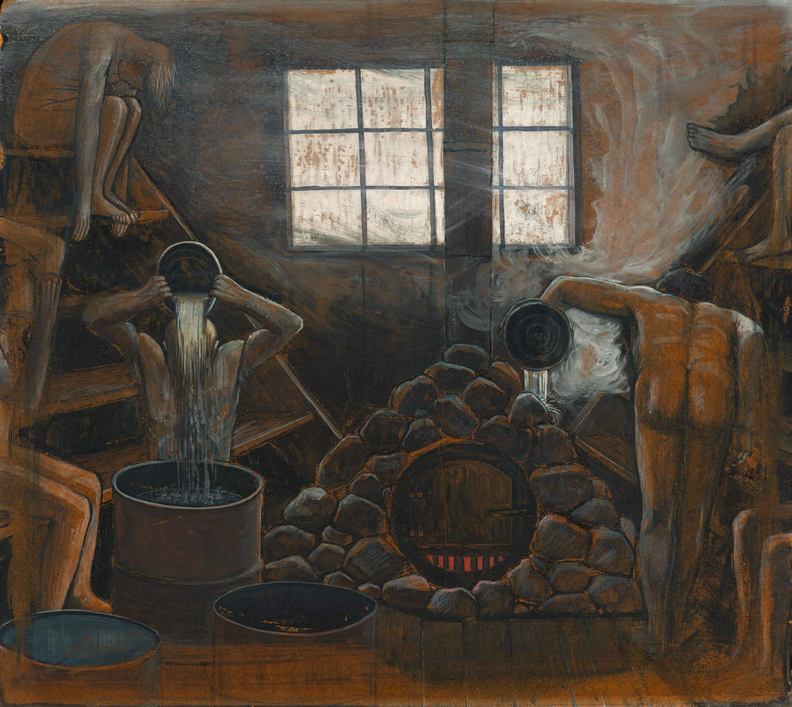 Art Canada Institute, William Kurelek, Lumber Camp Sauna, 1961