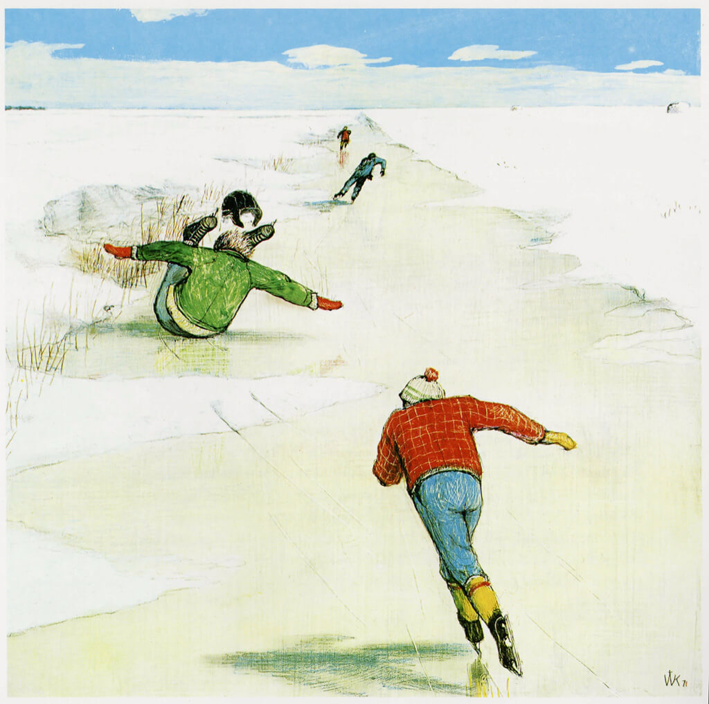 Art Canada Institute, William Kurelek, Skating on the Bog Ditch, 1973