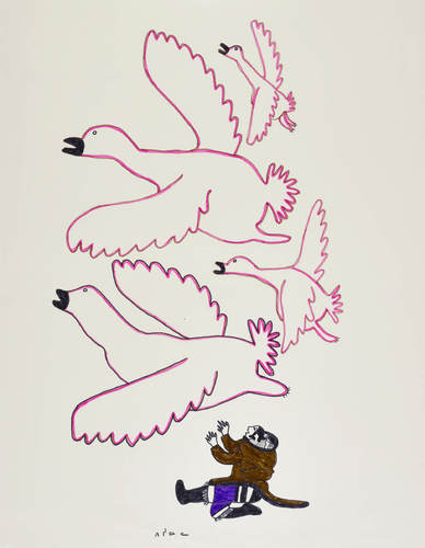 Pitseolak Ashoona, Sans titre (Oiseaux volant dans le ciel), v.1966-1967