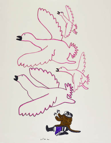 Pitseolak Ashoona, Untitled (Birds Flying Overhead), c.1966–67