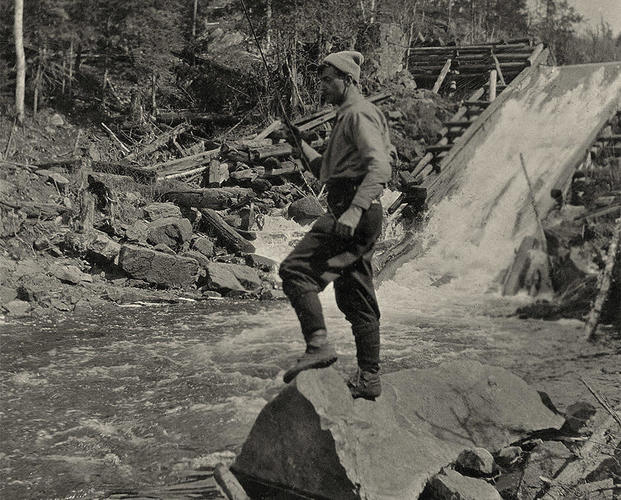 Tom Thomson at Tea Lake Dam, Algonquin Park, 1916